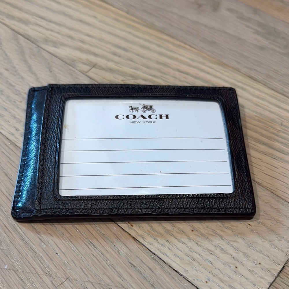 Coach Black Leather Key Card Holder with ID Window
